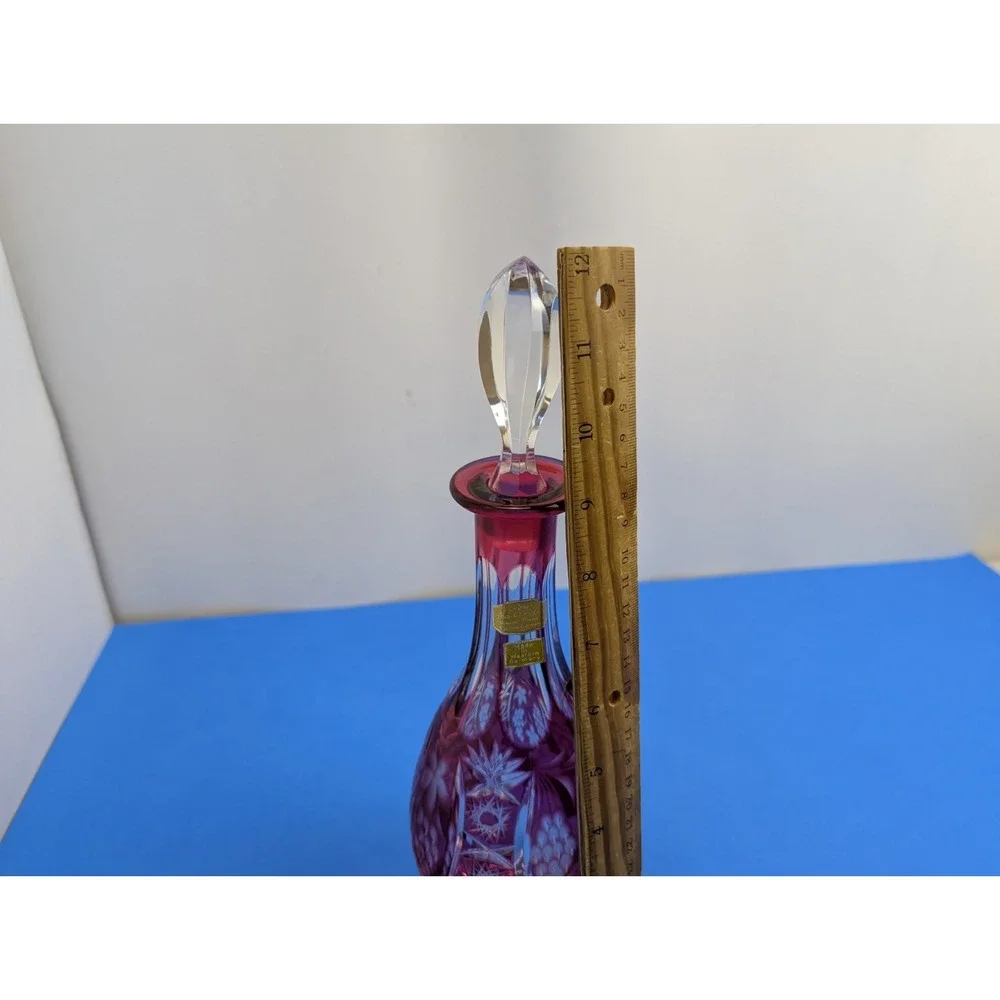 Nachtmann Pink Cranberry Starburst Cut to Clear Crystal Decanter Bavaria Germany